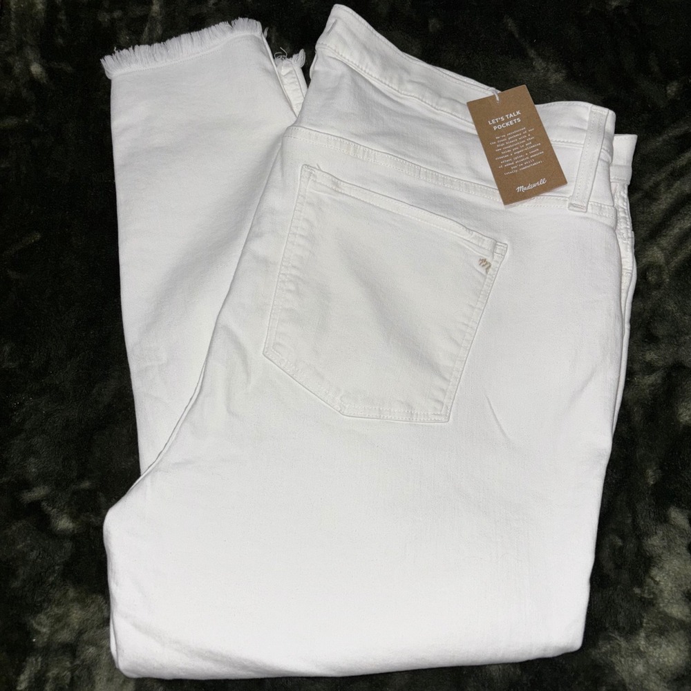 Madewell High Rise Skinny Petite Jeans White Button Fly‎ Frayed Hem W36
